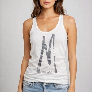 Guess by Marciano White Tank with Metallic Silver Graphic